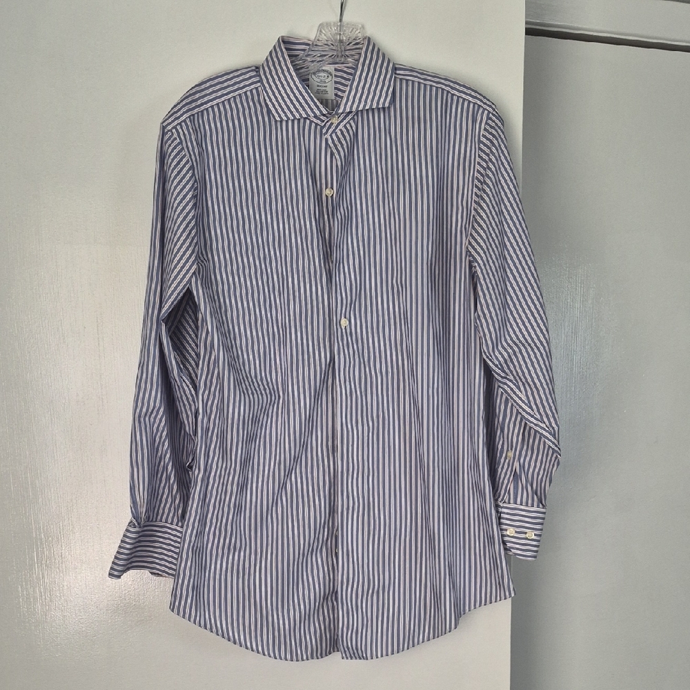Men's Brooks Brothers, Blue and White Stripe Button-Up Shirt